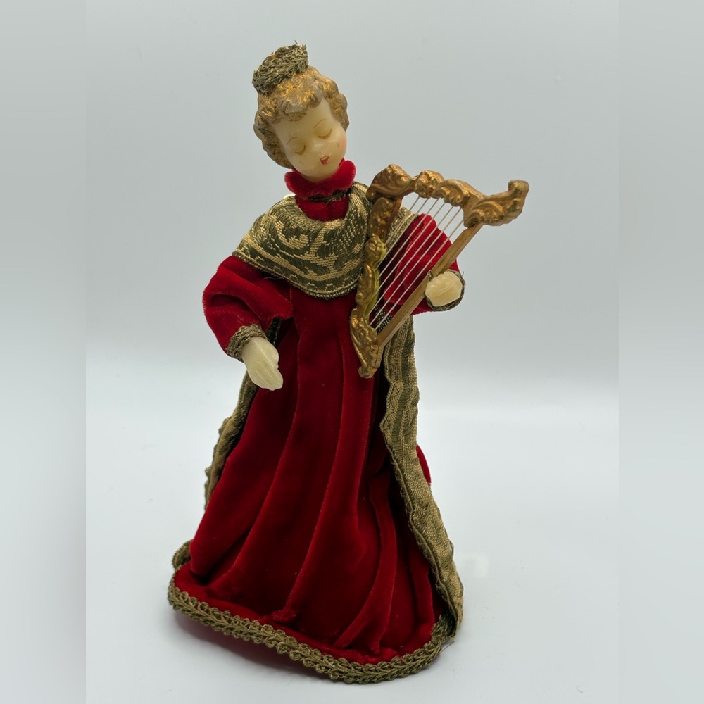 Vintage Koestel Wax Angel 9" Velvet Red Gold Trim Harp FLAWS